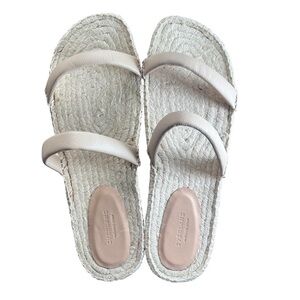 Everlane The Espadrille Stappy Sandals Flat Slides Leather Jute Tan EUC Size 11